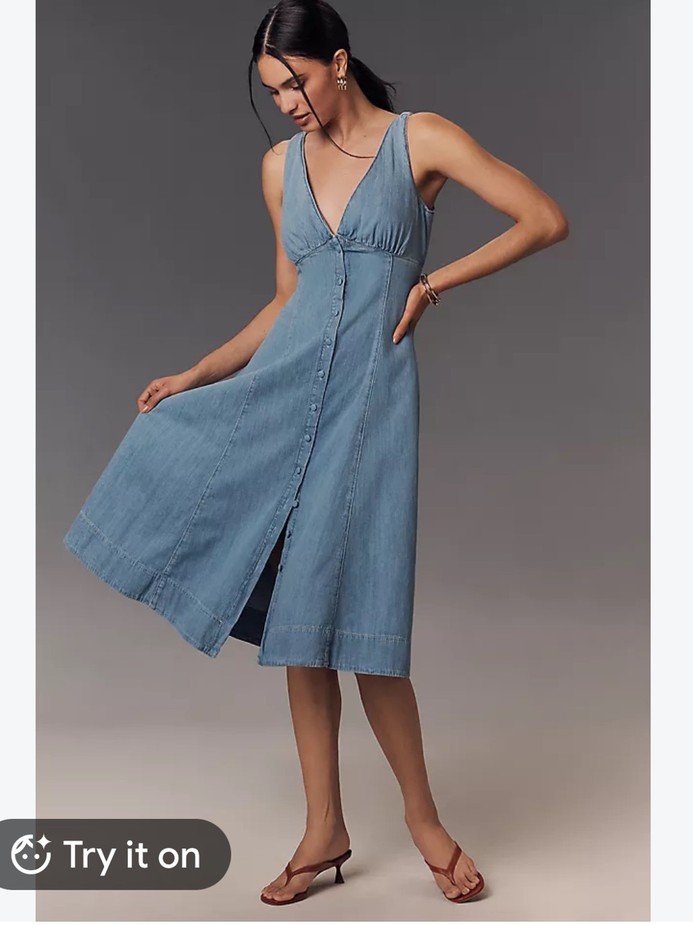 Reformation Denim Button-Front Midi Dress in Light Blue